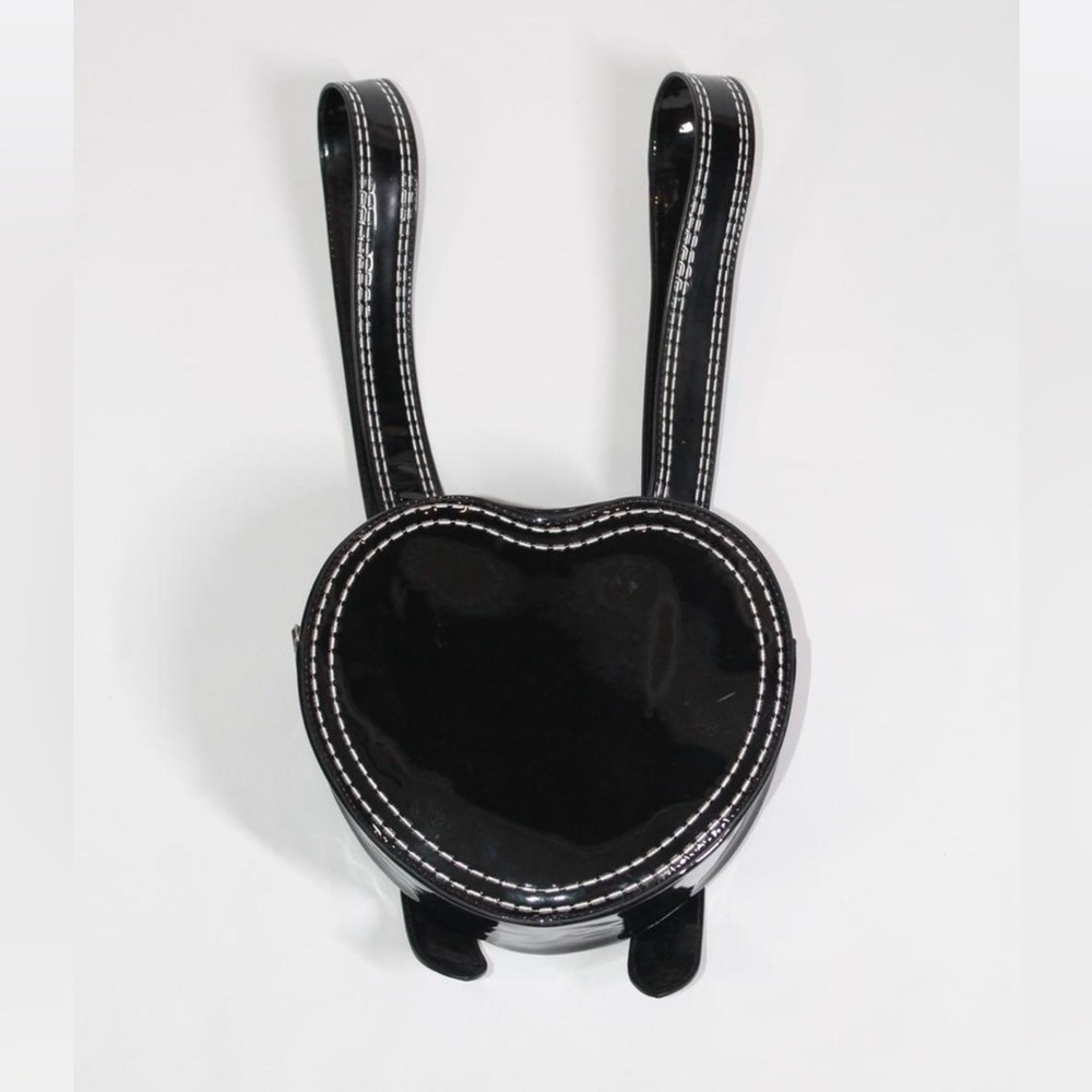Valfre Delia Black Patent Heart Backpack with Pink Lining